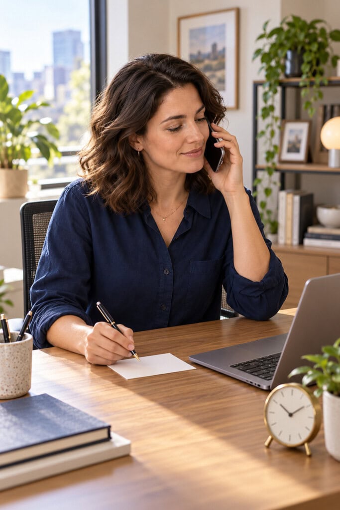 How to Generate More Sales Leads in 2026 5 Business owner making a prompt follow-up call at an office desk to generate more sales leads from qualified prospects.