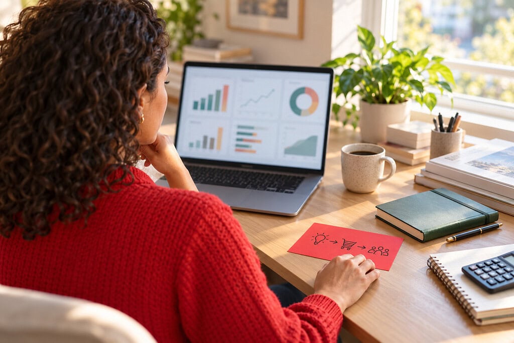 Money Mindset for Entrepreneurs: How to Build a Growth Mindset Guide 2 Money mindset for entrepreneurs shown as a founder checks runway and business metrics before a reversible test.