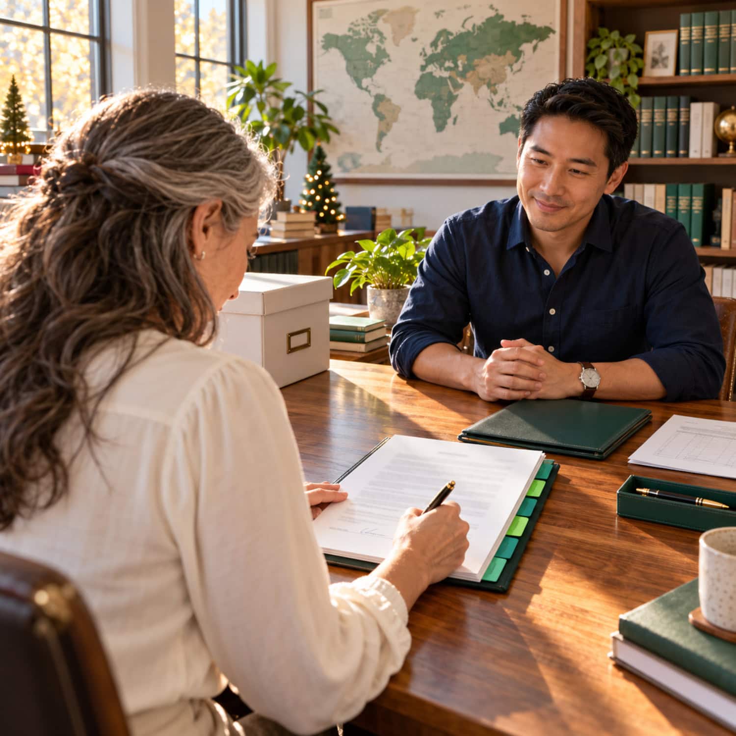 Author signing a rights agreement with a publisher, a key contract step when you start a publishing company.