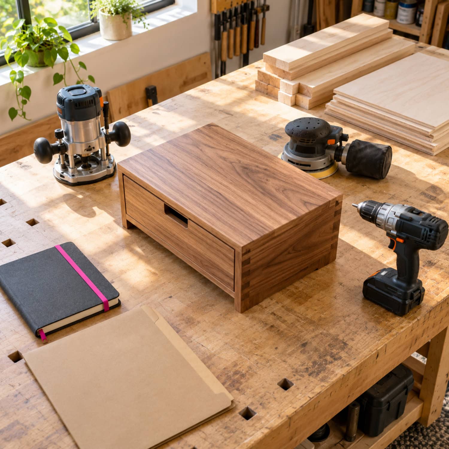 How to Start a Woodworking Business Without Working for Free 13 Woodworking business launch bench with a finished repeatable product, essential tools, and closed job-hour records.